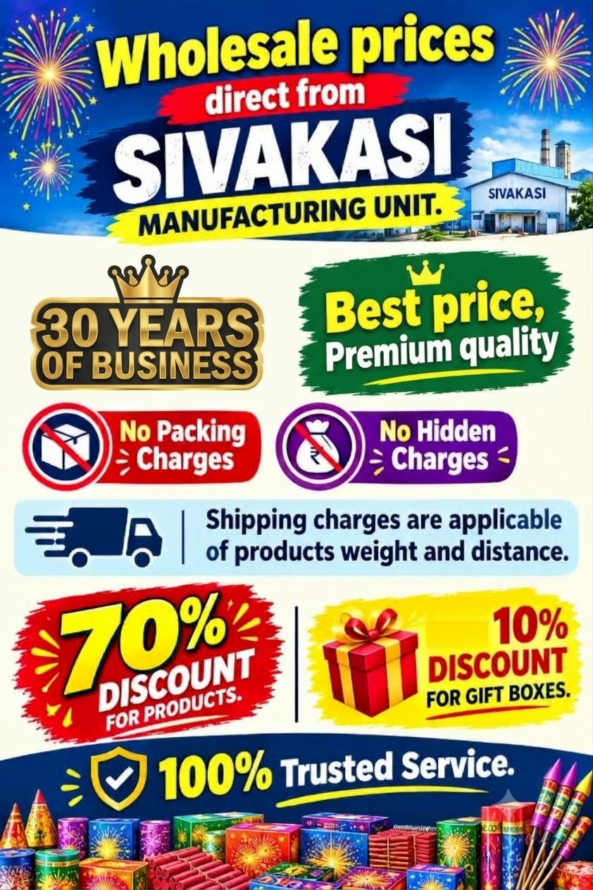 Wholesale prices direct from Sivakasi manufacturing unit